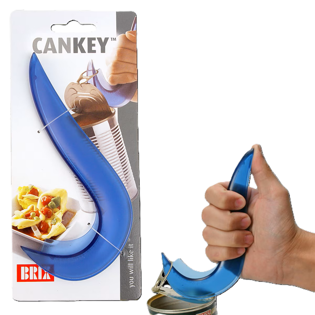 BRIX CanKey Ring-Pull Can Opener Frost Blue assistive kitchen aid for opening ring-pull cans with limited hand strength and dexterity.
