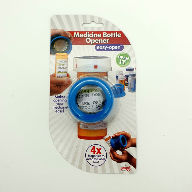 medicine bottle opener with magnifier front